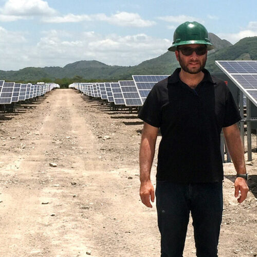 Max Lainfiesta, project managing the installation of roughly 180,000 solar modules (55 MW) in the Pacific Solar Energy Solar Power Plant in Nacaome, Honduras, 2015.