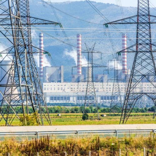 power lines in front of electric power plant