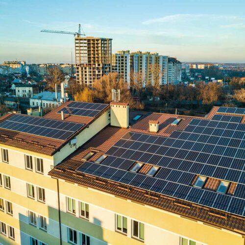 rooftop solar panels on residential buildings