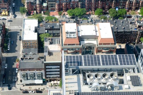 aerial view of buildings' ventilation systems