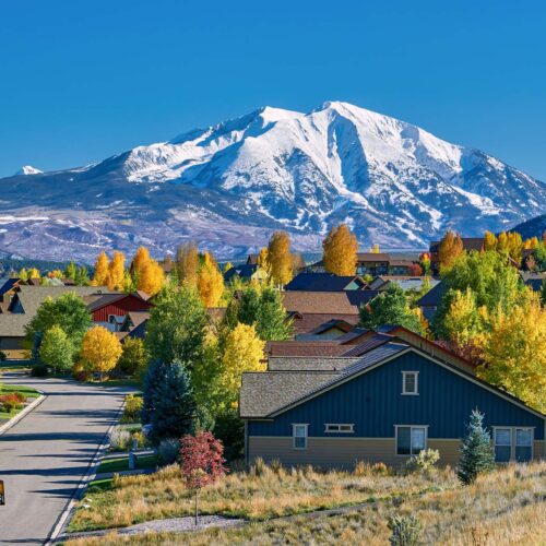 residential neighborhood with mountains in background